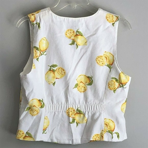 Vintage 90s Y2K Norton McNaughton Waffle Cotton White Lemon Vest - Size 8P - Picture 6 of 10